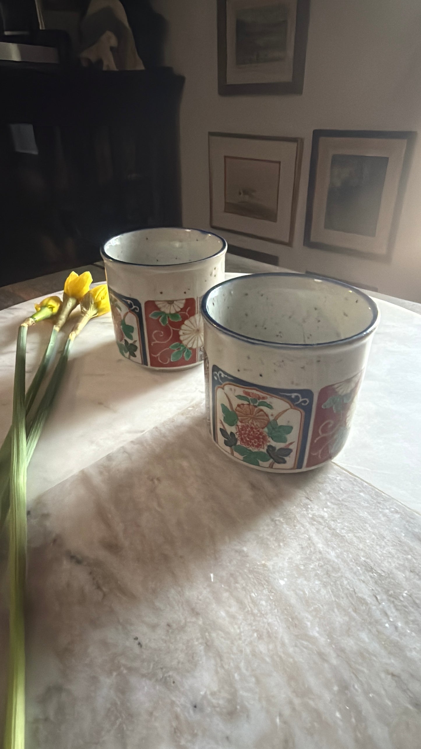 Japanese Hasami Ceramic Floral Mugs