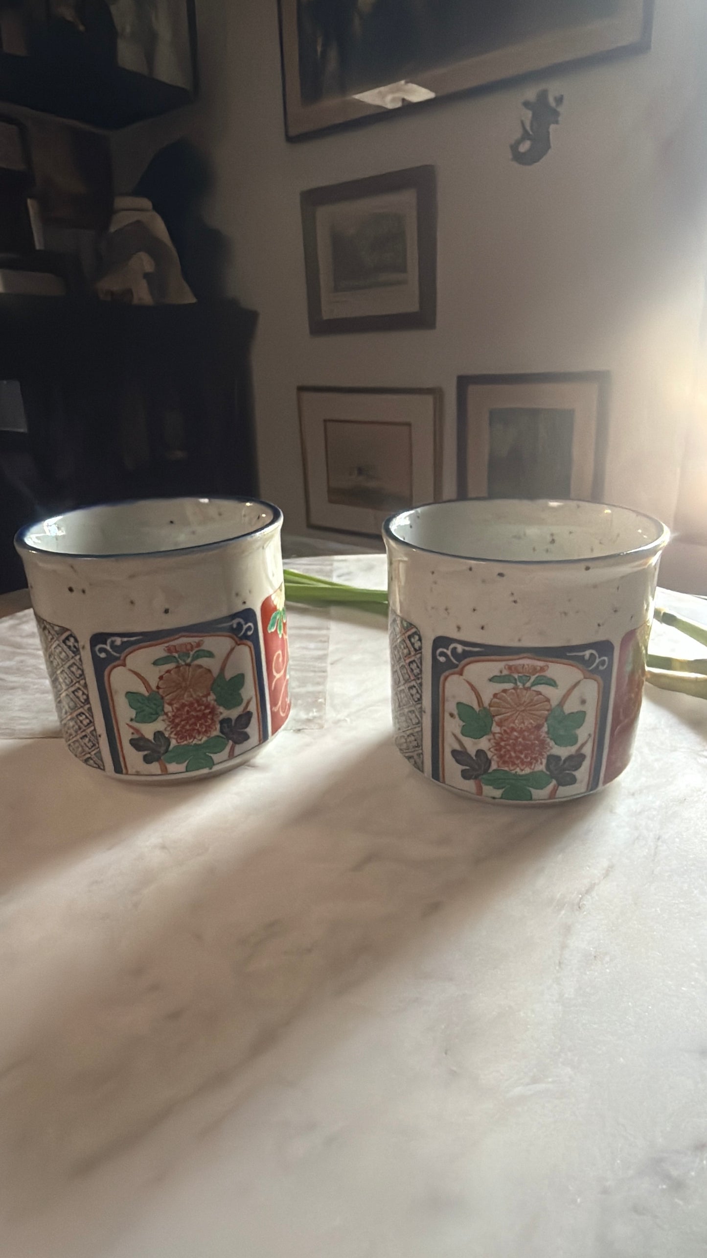 Japanese Hasami Ceramic Floral Mugs