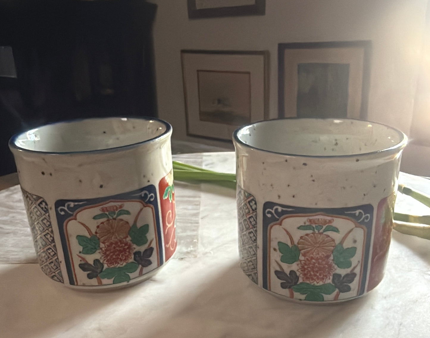 Japanese Hasami Ceramic Floral Mugs
