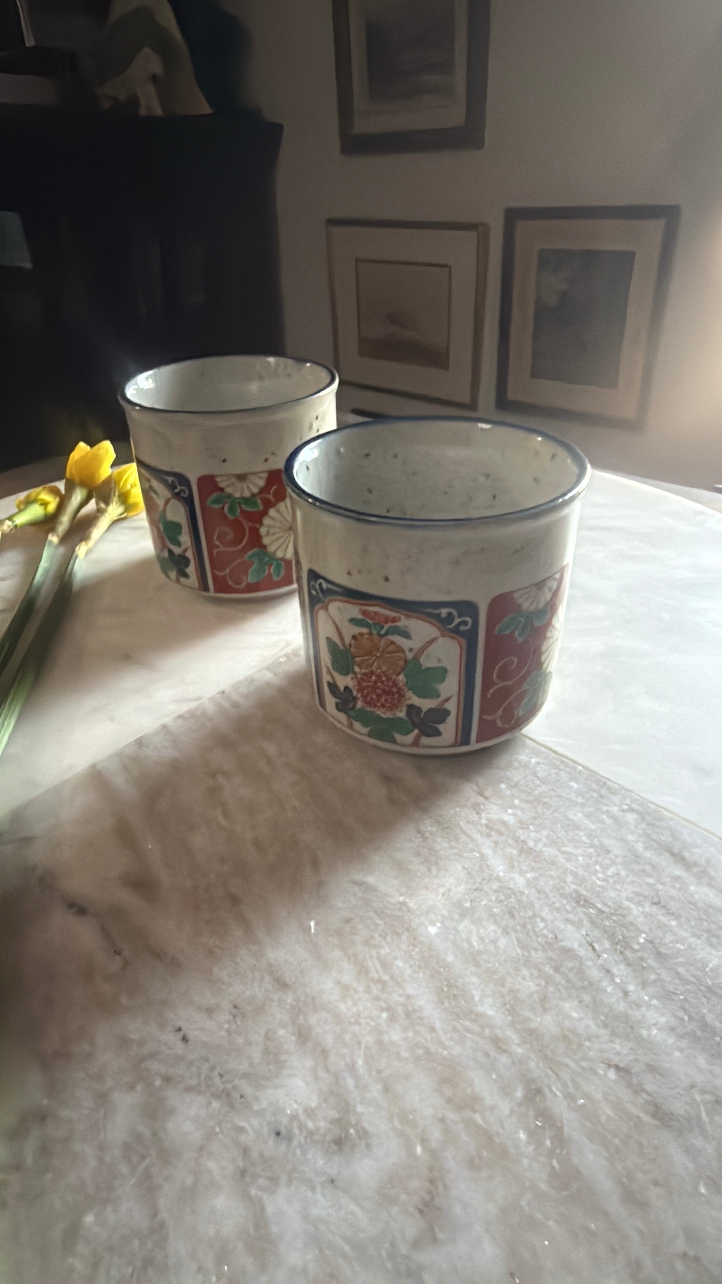 Japanese Hasami Ceramic Floral Mugs