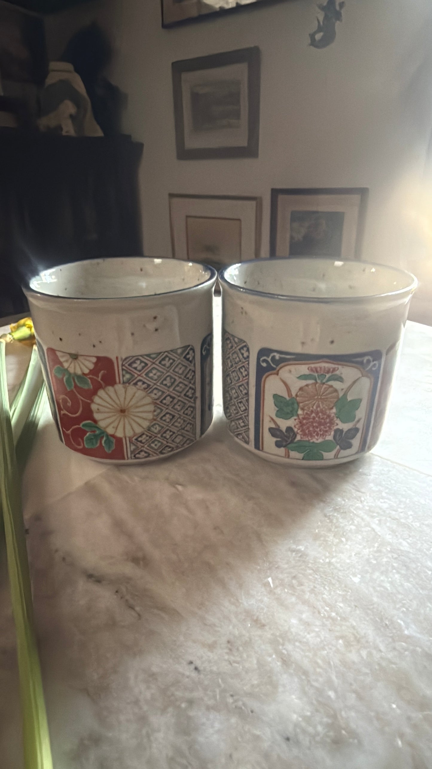 Japanese Hasami Ceramic Floral Mugs