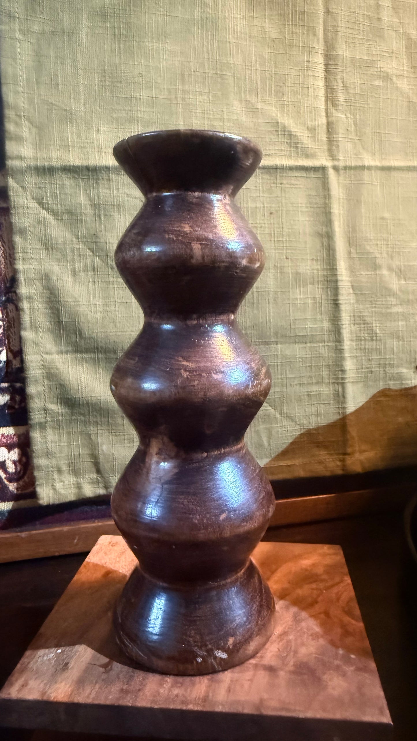 Hand Carved Mago Wood Taper Candlestick