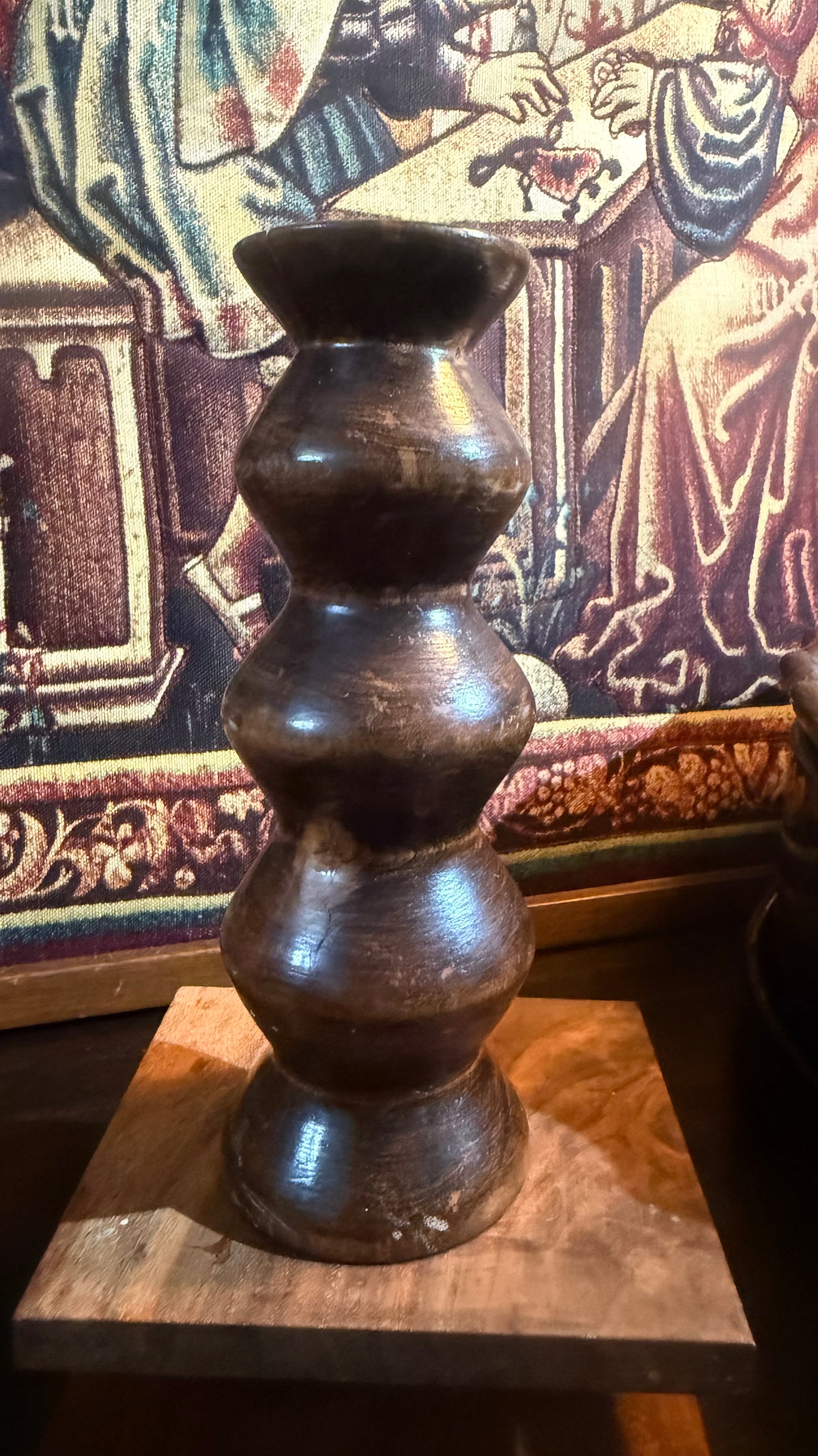 Hand Carved Mago Wood Taper Candlestick