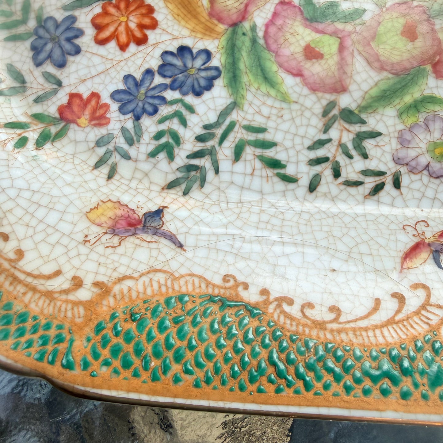 Vintage Hua Ping Tang Zhi Chinese Ceramic Plate