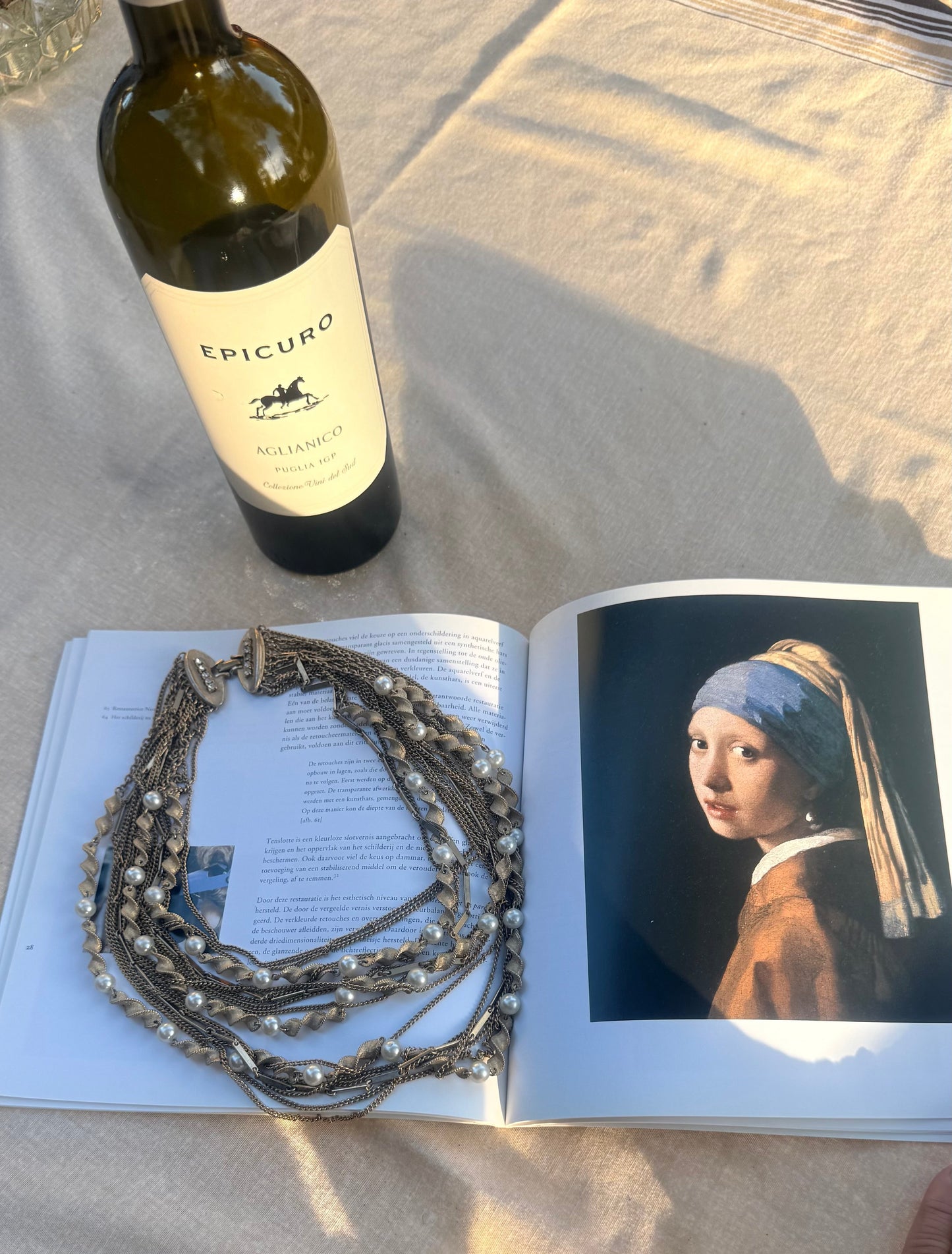 Mid Century Glamour Gold Chain and Pearl Necklace
