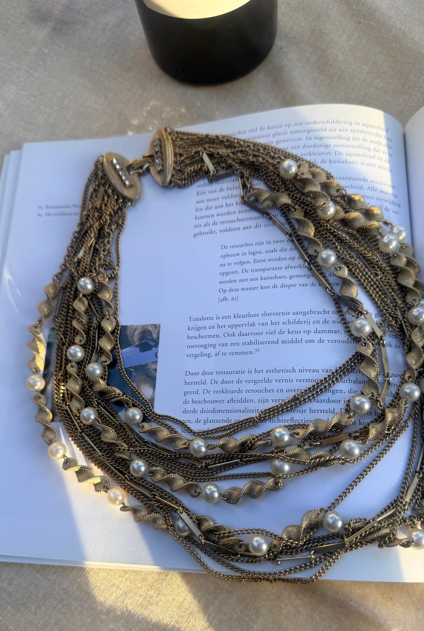 Mid Century Glamour Gold Chain and Pearl Necklace